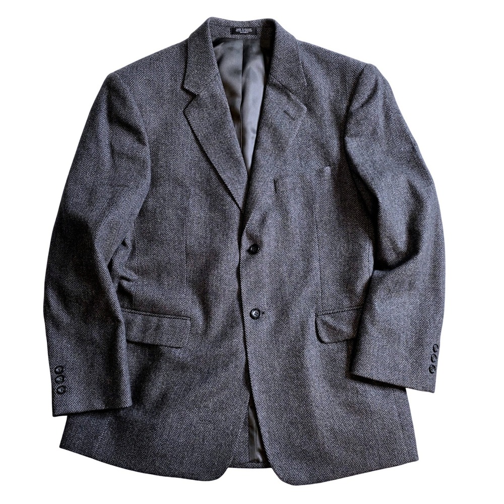 Stafford Mens Grey Herringbone Lambswool Wool Blazer Sport Coat 42R 2 Bttn Notch